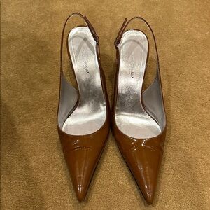 Dolce & Gabbana Mustard Brown Patent Leather Pointed Slingback Heels Size 40
